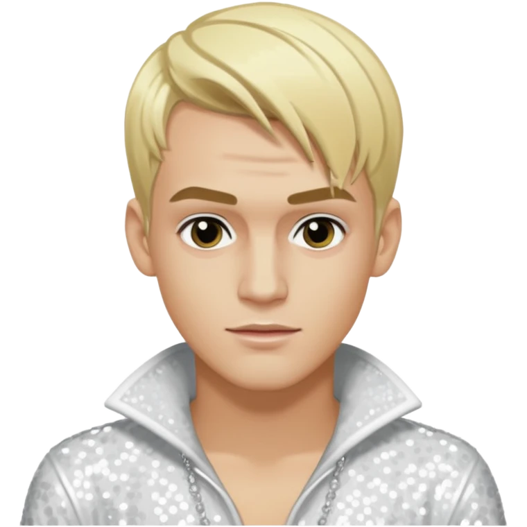 Aaron Carter with light skin, blonde hair, white sequin outfit emoji