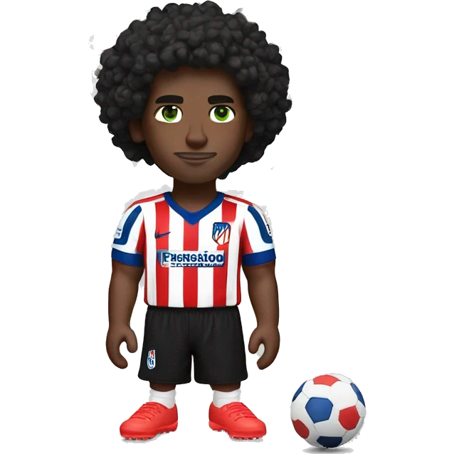 White man with green eyes and black curls Altético de madrid shirt and black shorts white white Nikes emoji