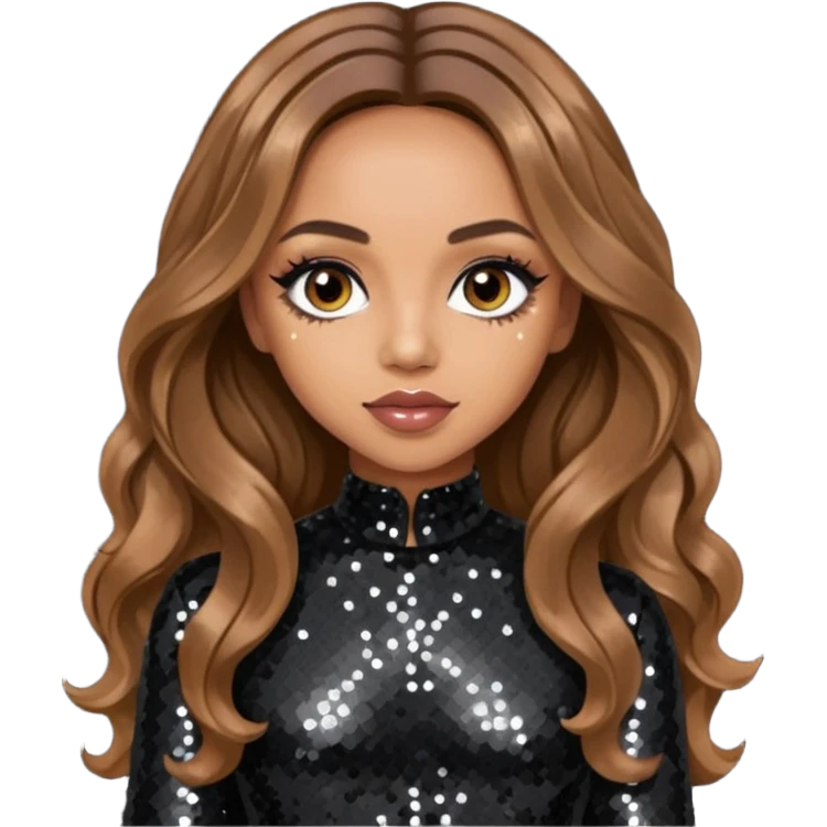 Jade Thirlwall from Little Mix with long brown hair, black sequin outfit emoji