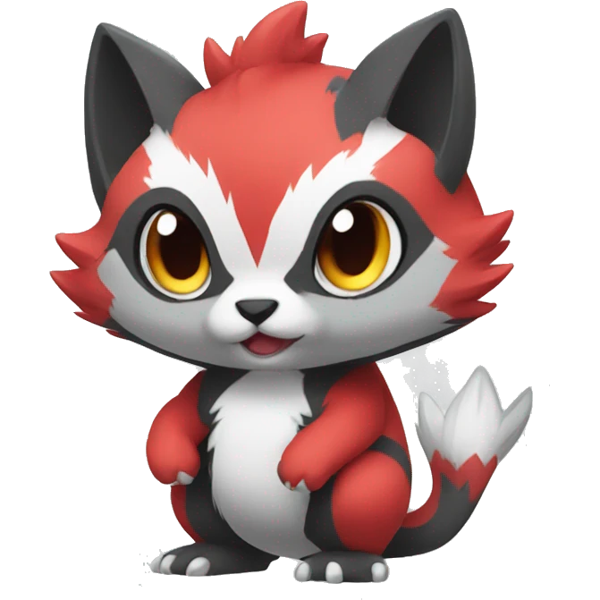 Cute cool black red white grey animal hybrid Fakemon full body emoji