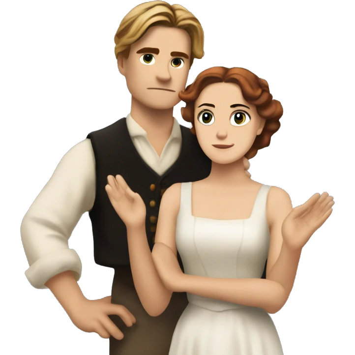 jack dawson and rose from titanic looking straight and stretches out her arms emoji