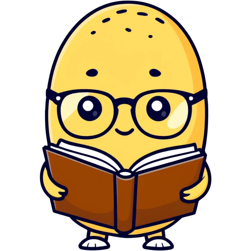 Potato wearing glasses holding book emoji