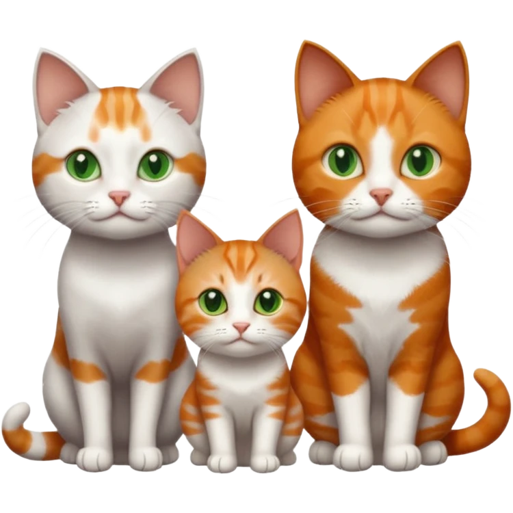 3 tiny different coloured short haired cats including a dark grey and white cat with green eyes, a ginger and white with orange eyes and a brown tabby and white with hazel eyes emoji