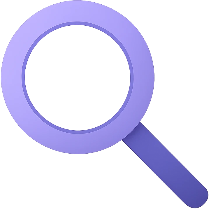 A modern, minimalistic icon of a search symbol in flat design style, using harmonious shades of purple and lilac with soft gradients or shadows for depth, suitable for mobile and web applications. emoji