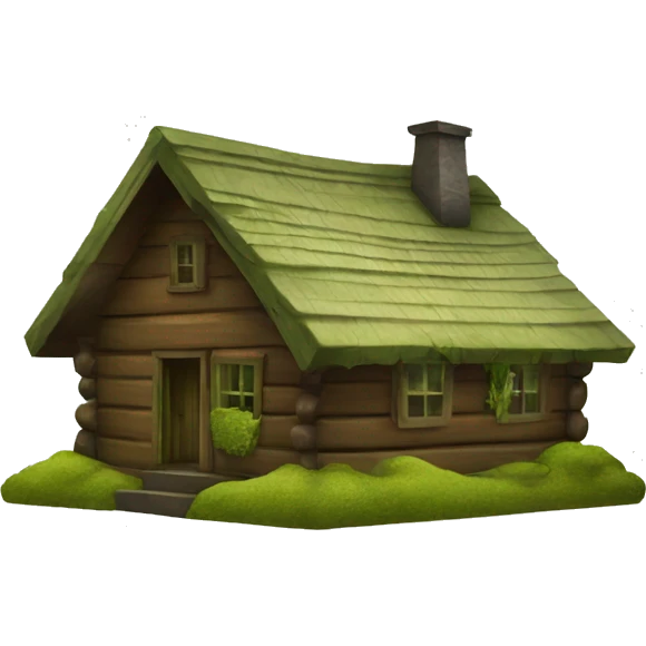 Brown cabin. Green moss emoji