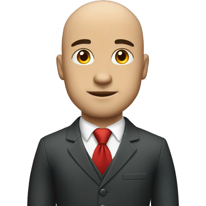 Bald muscular man in suit straight face red tie emoji