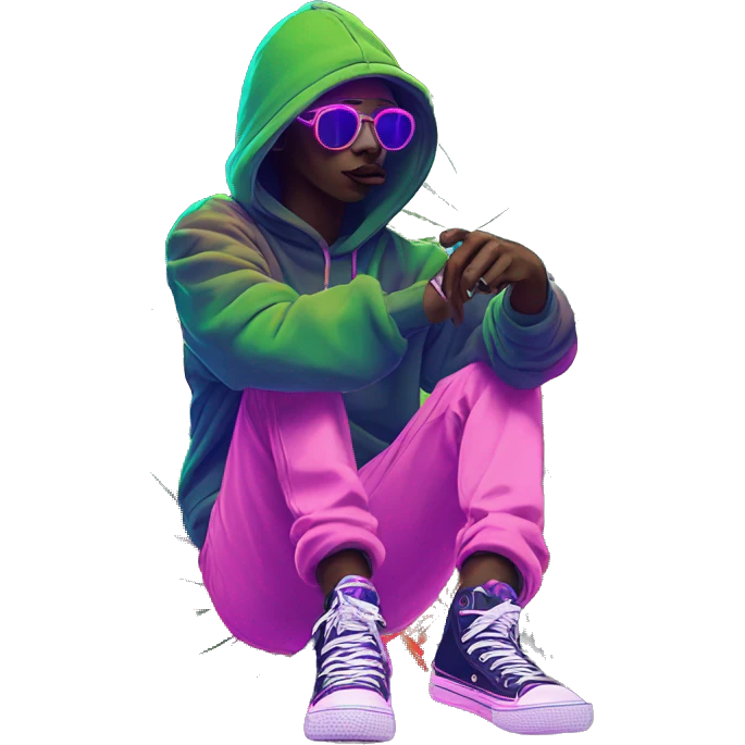 Hemp leaves Multicoloured neon person smoking wearing hoodie dancing hip hop bucket hat tropical Skater fashion aesthetic baggy clothes graphic t shirt 420 emoji
