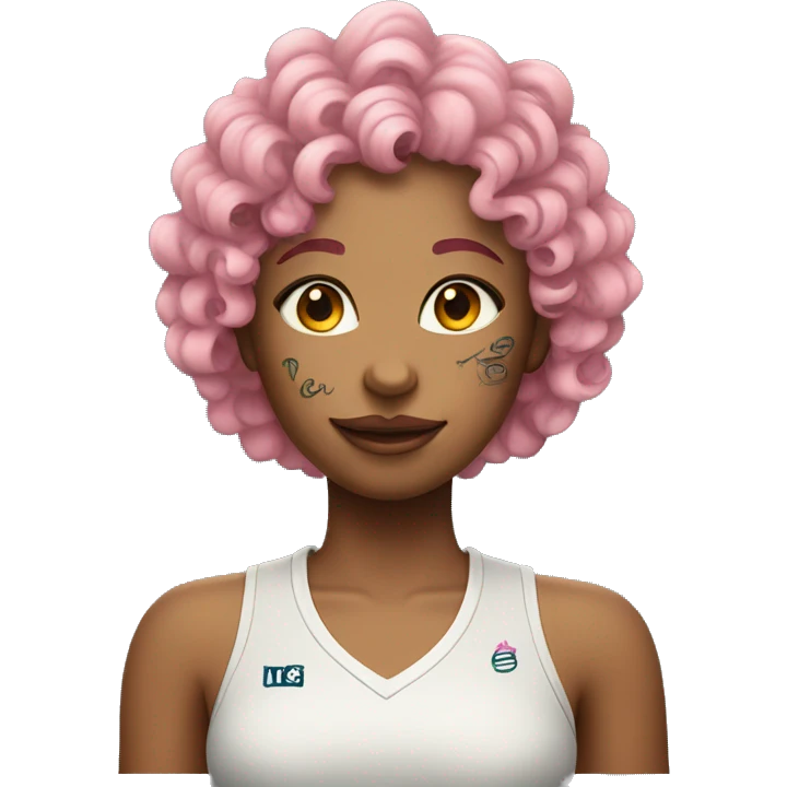 Tennis girl with pink curly hair and tattoos emoji