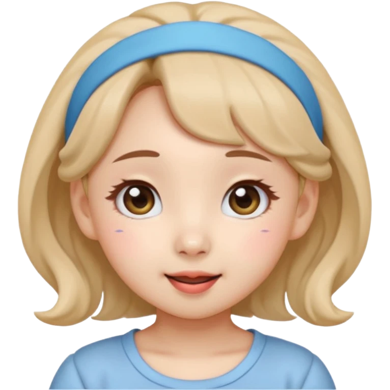 “Cartoon emoji of Nayeon from TWICE, short round face, puffy cheeks, big round eyes with gentle droop, button nose, playful smile, cute hairband” emoji