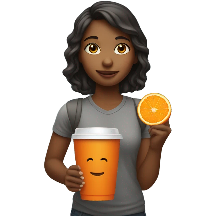 girl holding orange stanley tumbler cup emoji