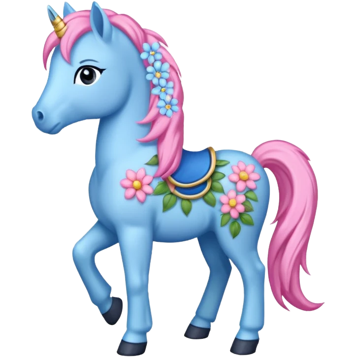 Blue pink pony with flowers standing  emoji