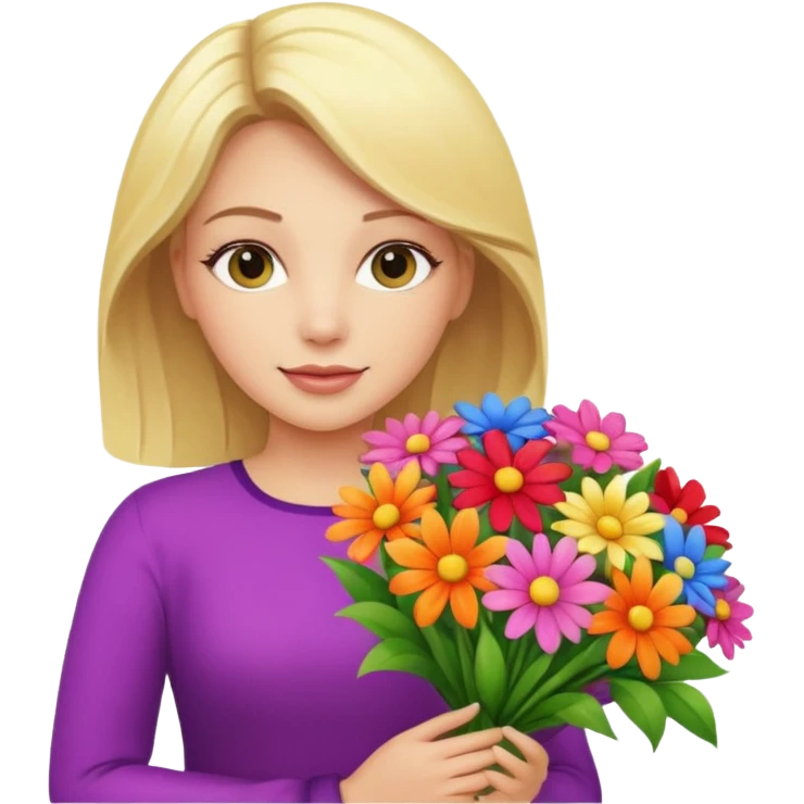 blonde woman with big bouquet of flowers emoji