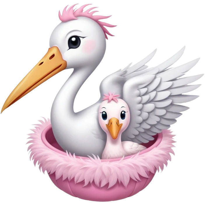 stork flying with a baby in a pink bundle emoji