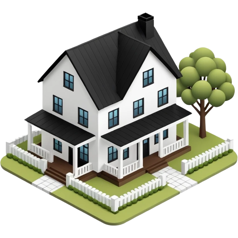 3d isometric modern farmhouse, white with black trim emoji