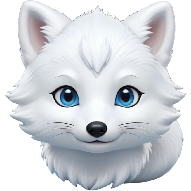 Cinematic Cute Arctic Fox Portrait Emoji, Head tilted playfully and inquisitively, featuring a silky, pure white Fur with delicate hints of icy blue on the ears and muzzle, round, sparkling eyes filled with curious charm, Simplified yet irresistibly adorable features, highly detailed, glowing with a warm, friendly glow, high shine, affectionate and spirited, stylized with a touch of frosty whimsy, bright and endearing, soft glowing outline, capturing the essence of a mischievous yet loving arctic fox, so playful it feels like it could frolic out of the screen and into your arms! emoji