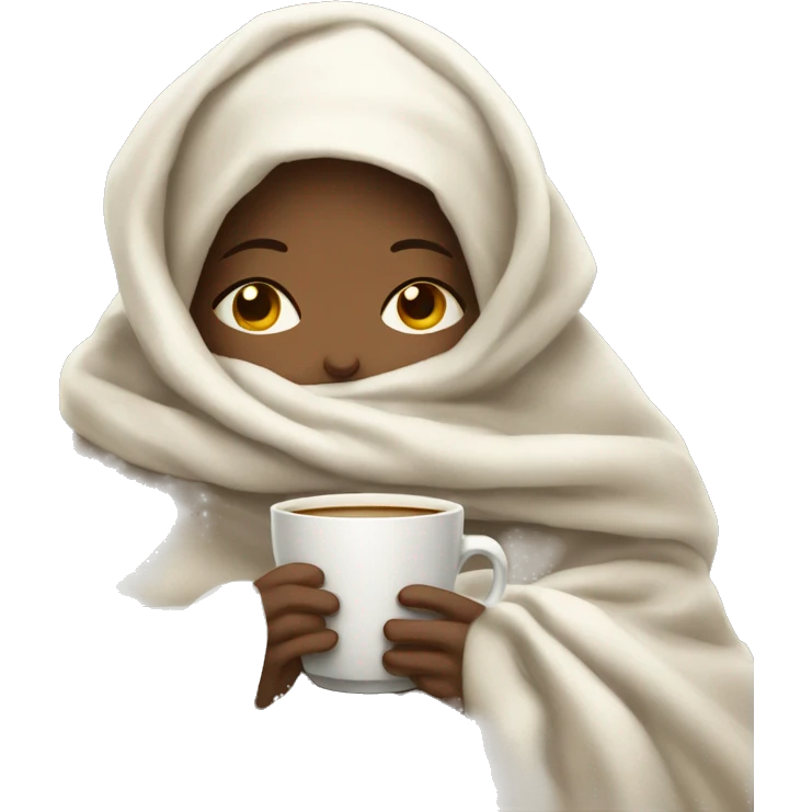 girl white inside a blanket sipping coffee eyes closed emoji