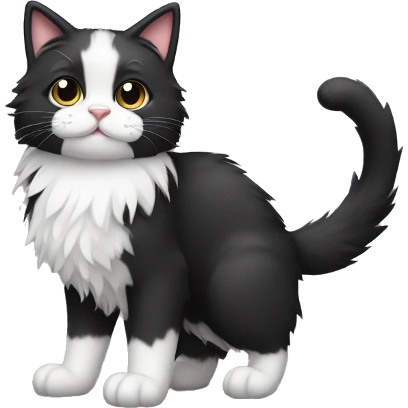 Cute cartoon full body fluffy tuxedo cat emoji
