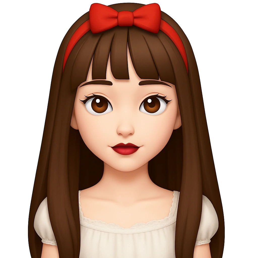 Make the girl's straight brown hair longer, reaching to the chest, keep all other features the same. The original style is emoji style, so maintain the emoji look in the edit. emoji