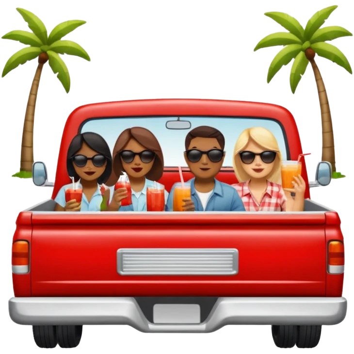 People having a picnic in the back of a red pick up truck emoji