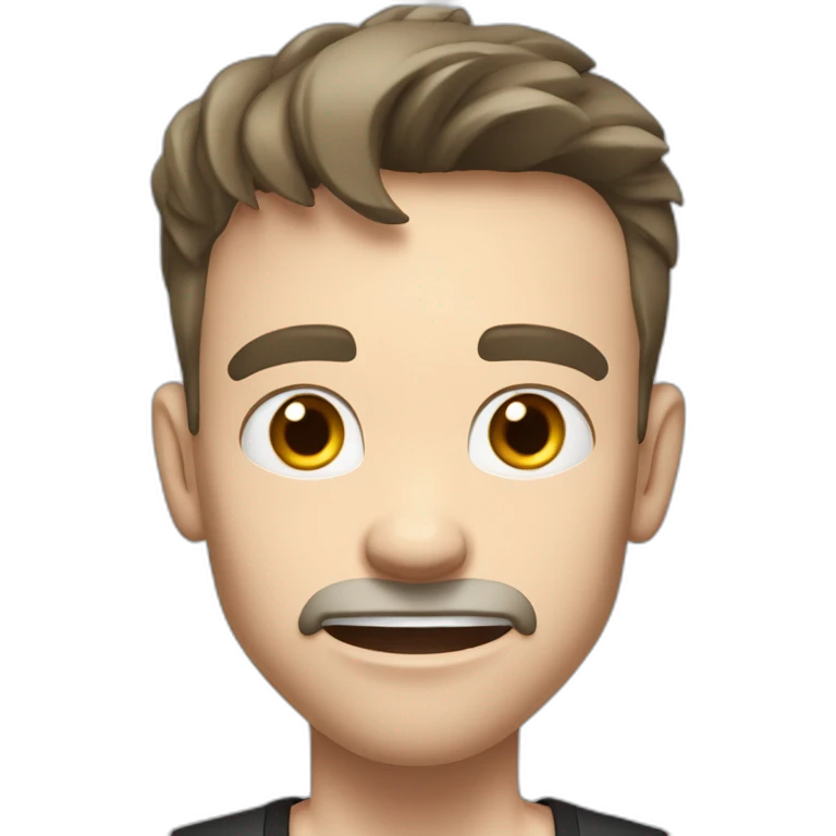 amazed Open with surprise mouth Pale skinned Fit Man With the biceps and dark brown hair in black shirt, gray sports shorts and white Sneakers emoji