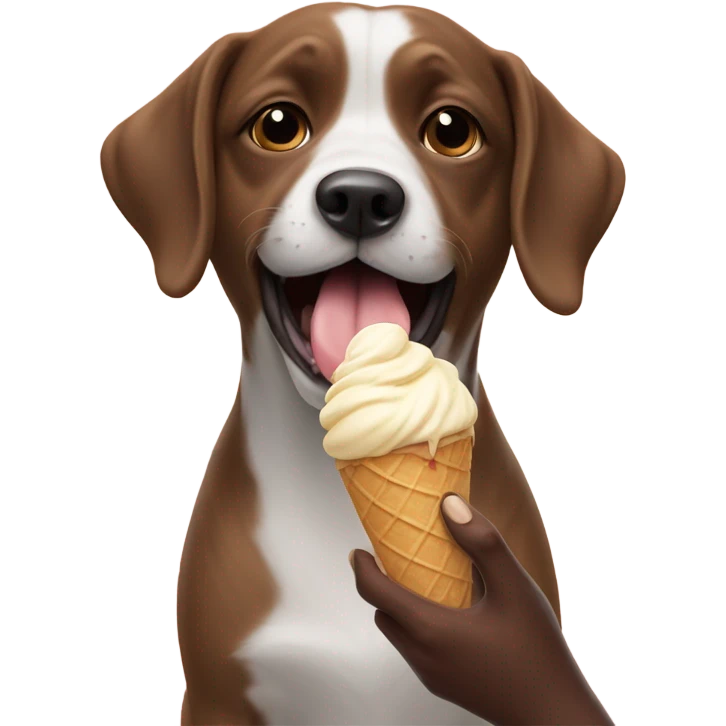 Dog eating ice cream and holding a dog emoji