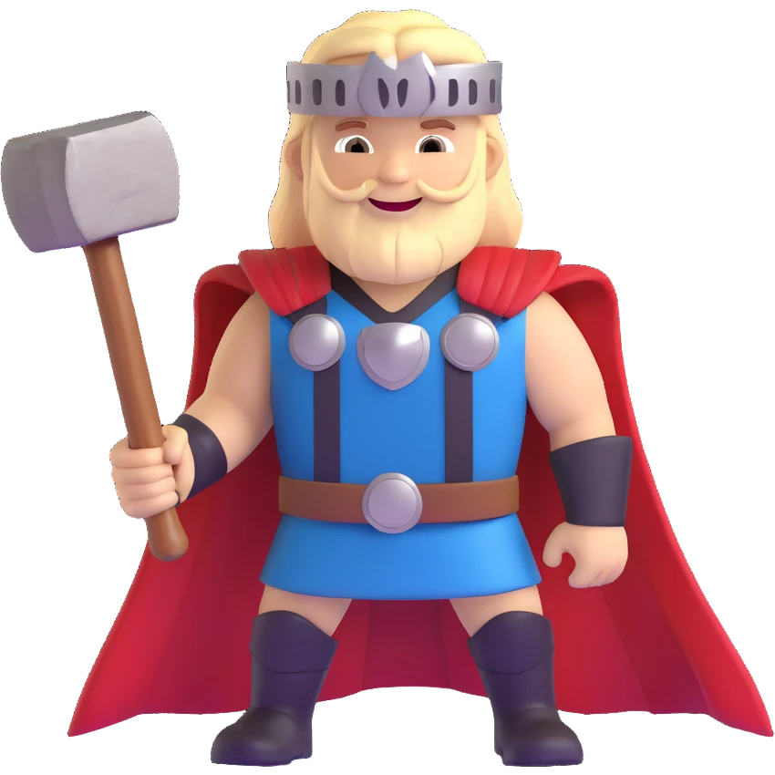 cute thor superhero with hammer smiling for children emoji