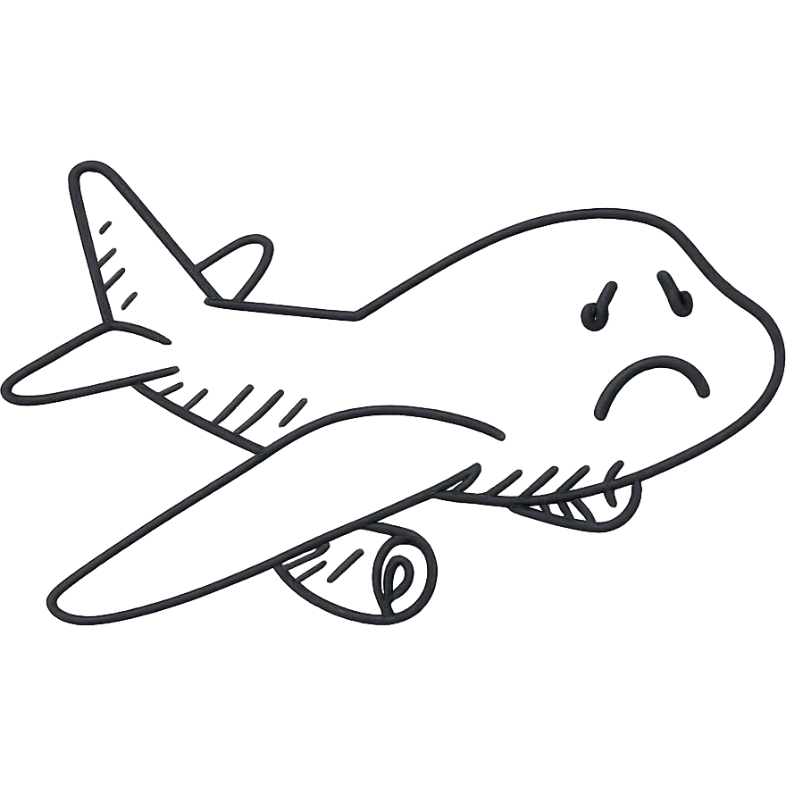 sad black airplane logo, hand-drawn outline, suitable for a program emoji