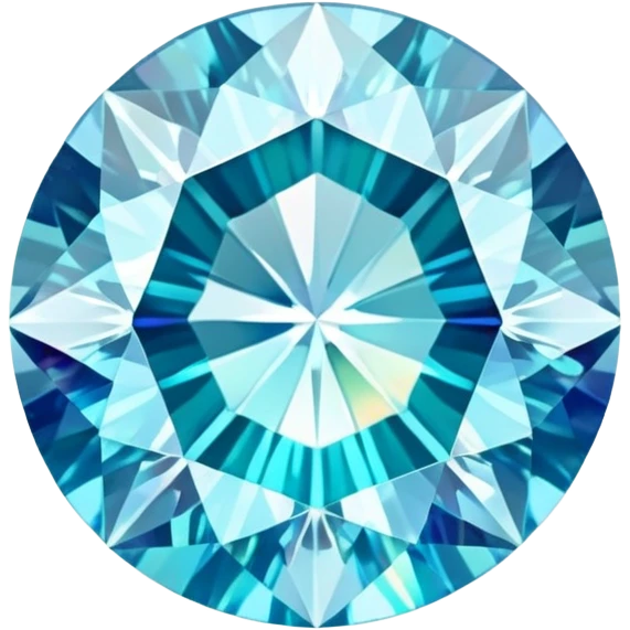round cut aquamarine gem with delicate blue color, holographic rainbow fire, and brilliant facets emoji