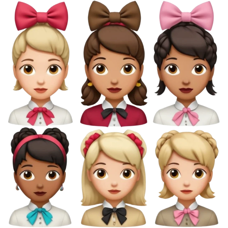 women with neckBow, different hairs. emoji