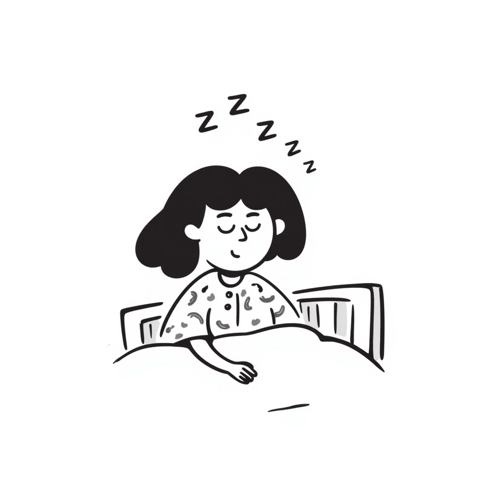 hand-drawn sleeping girl with zzz above head emoji