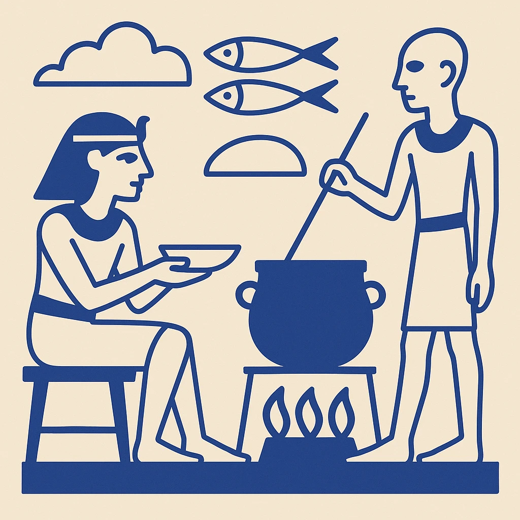 ancient Egyptian cooking scene in hieroglyphic style emoji
