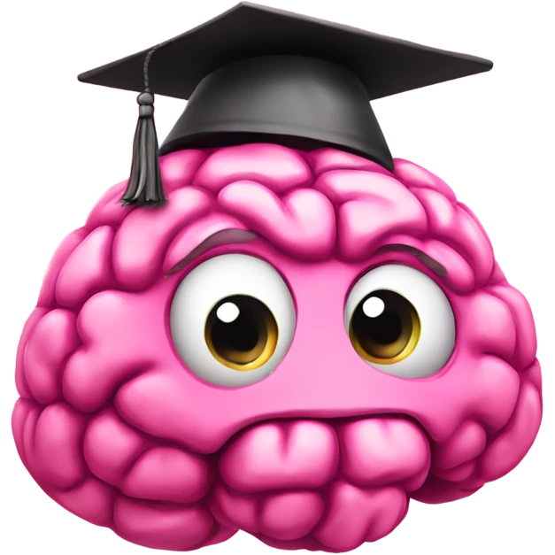 pink brain in a pink graduation hat, do not put face on brain emoji