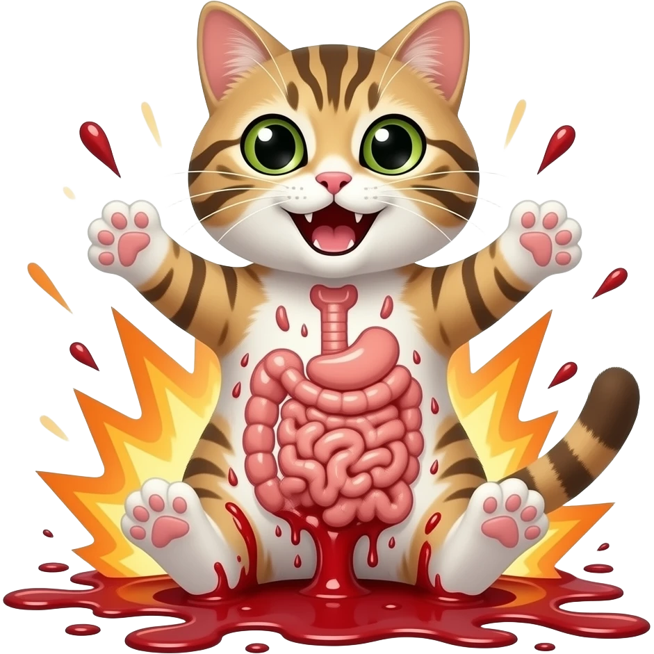 CAT EXPLODEING WITH REAL GUTS AND BLOOD emoji