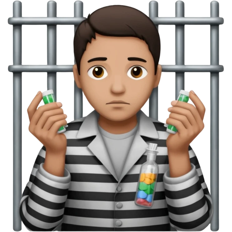 человек за решёткой с наркотиками emoji