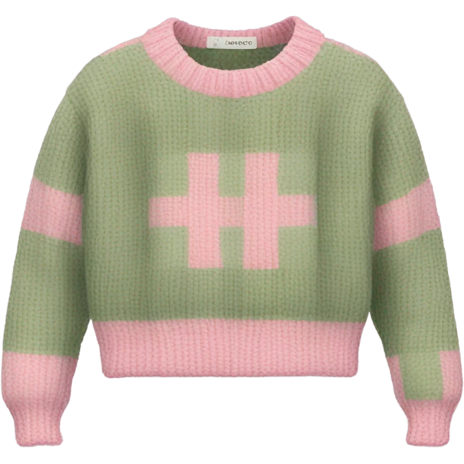 Pink and sage checkered cropped oversize wool sweater, isolated emoji