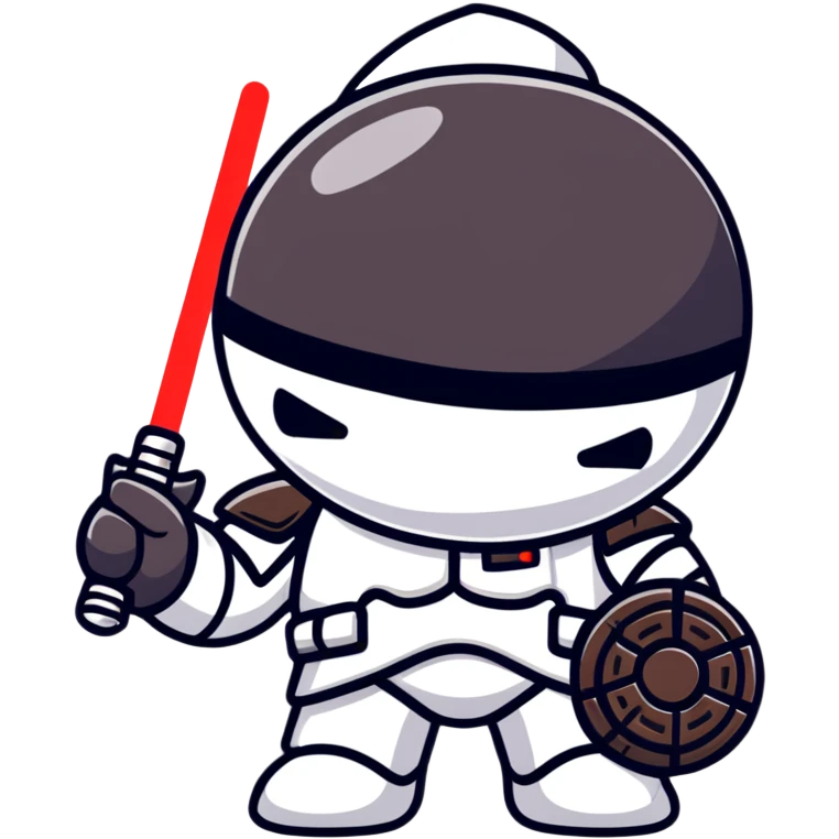 Oreo cookie dressed as Darth Vader with iconic black helmet and red lightsaber emoji