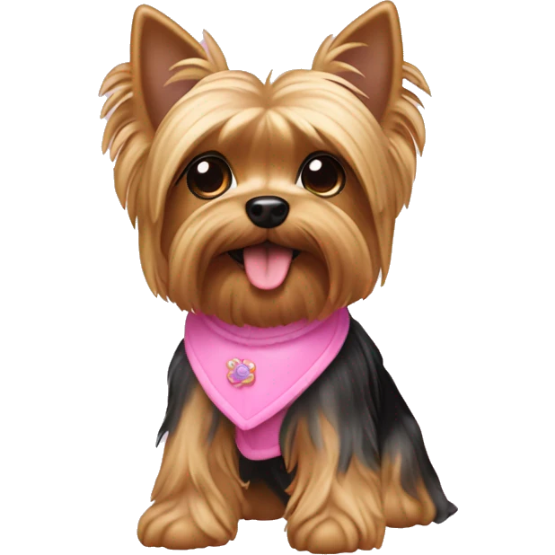 toy yorkie dog wearing pink emoji