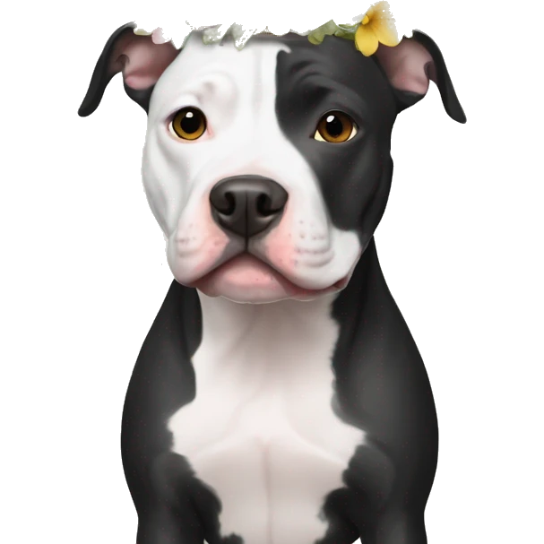 Black and white Pitbull with floral crown emoji