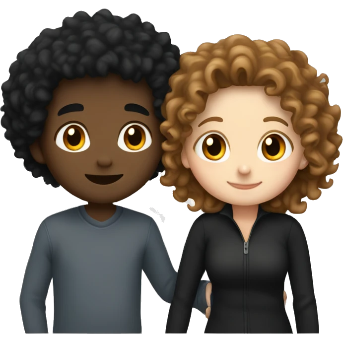 white girl with curly hair hugging brown boy with black hair emoji
