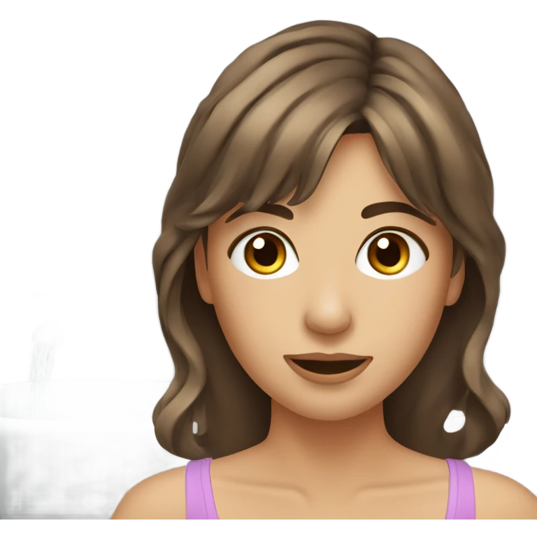 pretty woman washing face. With brown hair and waves, and bangs under the eyebrows emoji