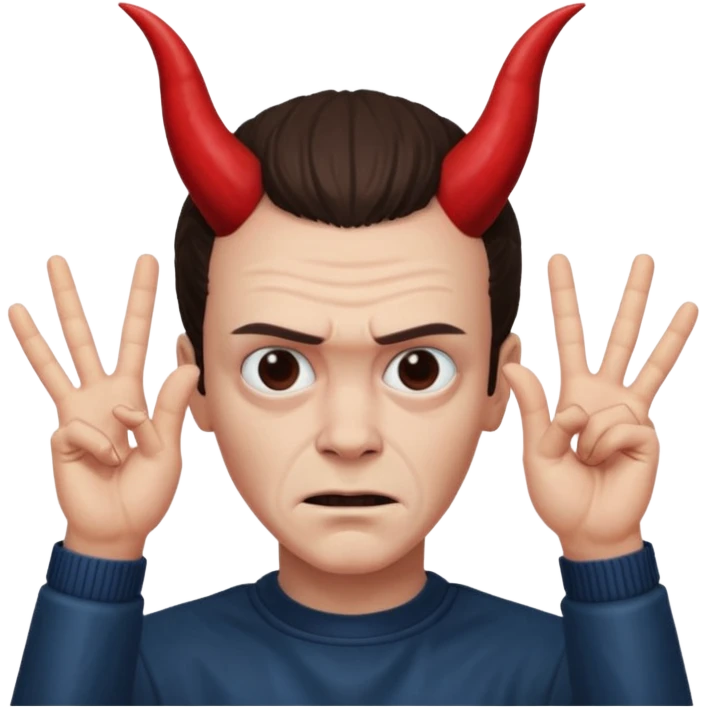 Eddie the freak from stranger things with his iconic hand sign over his head pretending to be the devil I think emoji