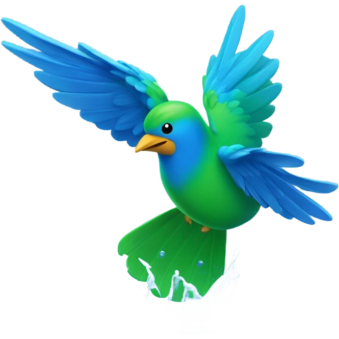Green and blue bird taking a bath emoji