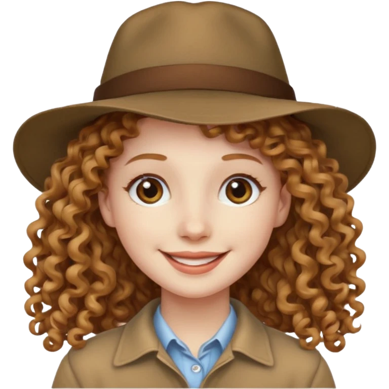 long hair light brown curly pale skin and a hat emoji