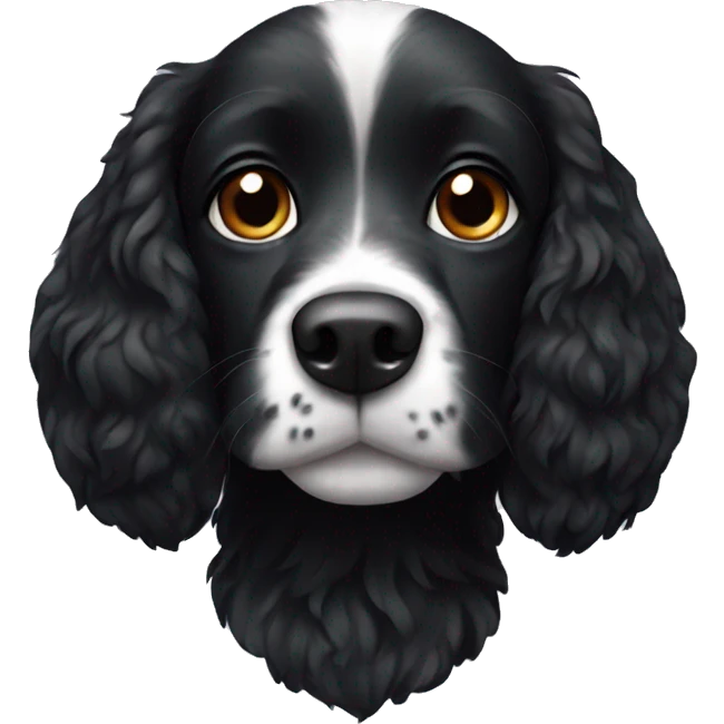 Small completely black spaniel with black fur on his whole face and white fur on chest emoji