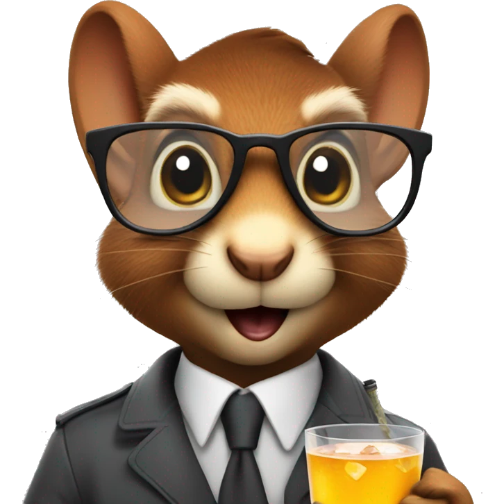 Secret agent squirrel with glasses holding a drink emoji