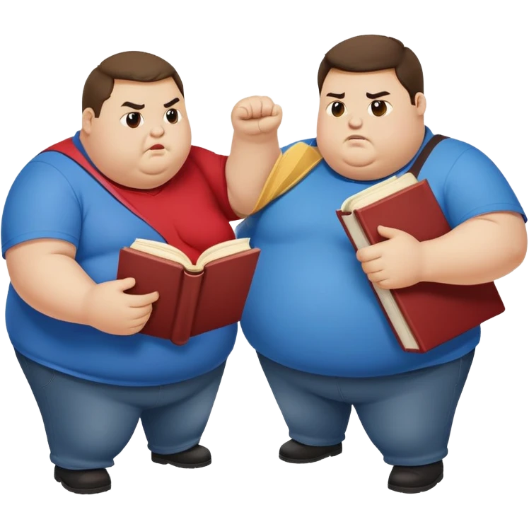 2 obese people fight over a book emoji