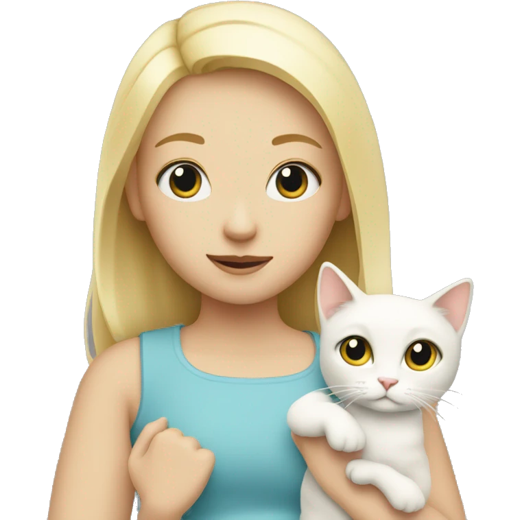 Blonde girl holding white cat emoji
