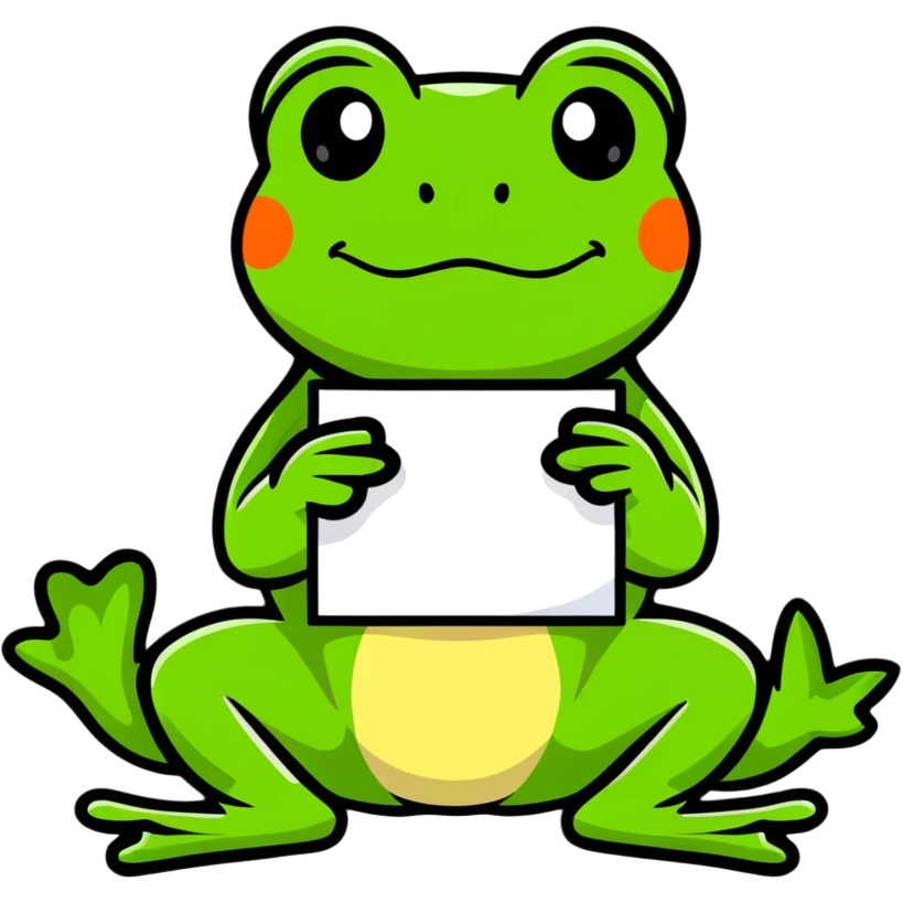 Bufo frog holding a blank sign, cartoonish emoji
