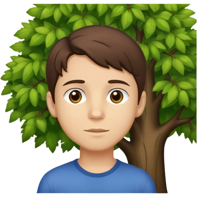 boy with brunette hair brown eyes and tree behind emoji