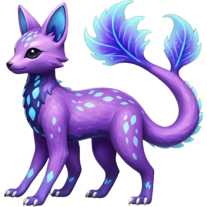Rare realistic purple indigo violet nebulae shiny sparkly dark-neon glowing bioluminescent edgy badass epic pretty beautiful handsome gorgeous aesthetic colorful vibrant Vernid-Trico-species-Fakemon-creature by LiLaiRa, 4 legs, 1 tail, random markings, (full body) emoji